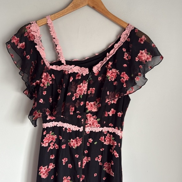 ALICE & OLIVIA Caydon Floral-pattern Silk-chiffon Cluster Flower Pink Dress 4 - Picture 3 of 12